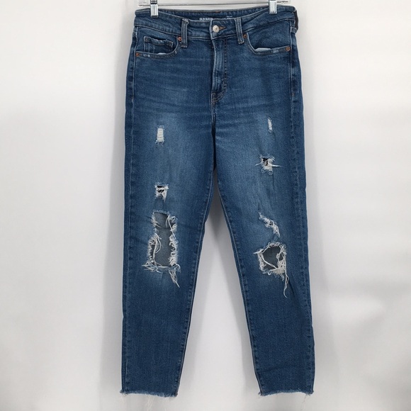 Old Navy High Rise OG Straight Distressed Raw Hem Jeans Smooth Pockets 6 - Picture 1 of 11